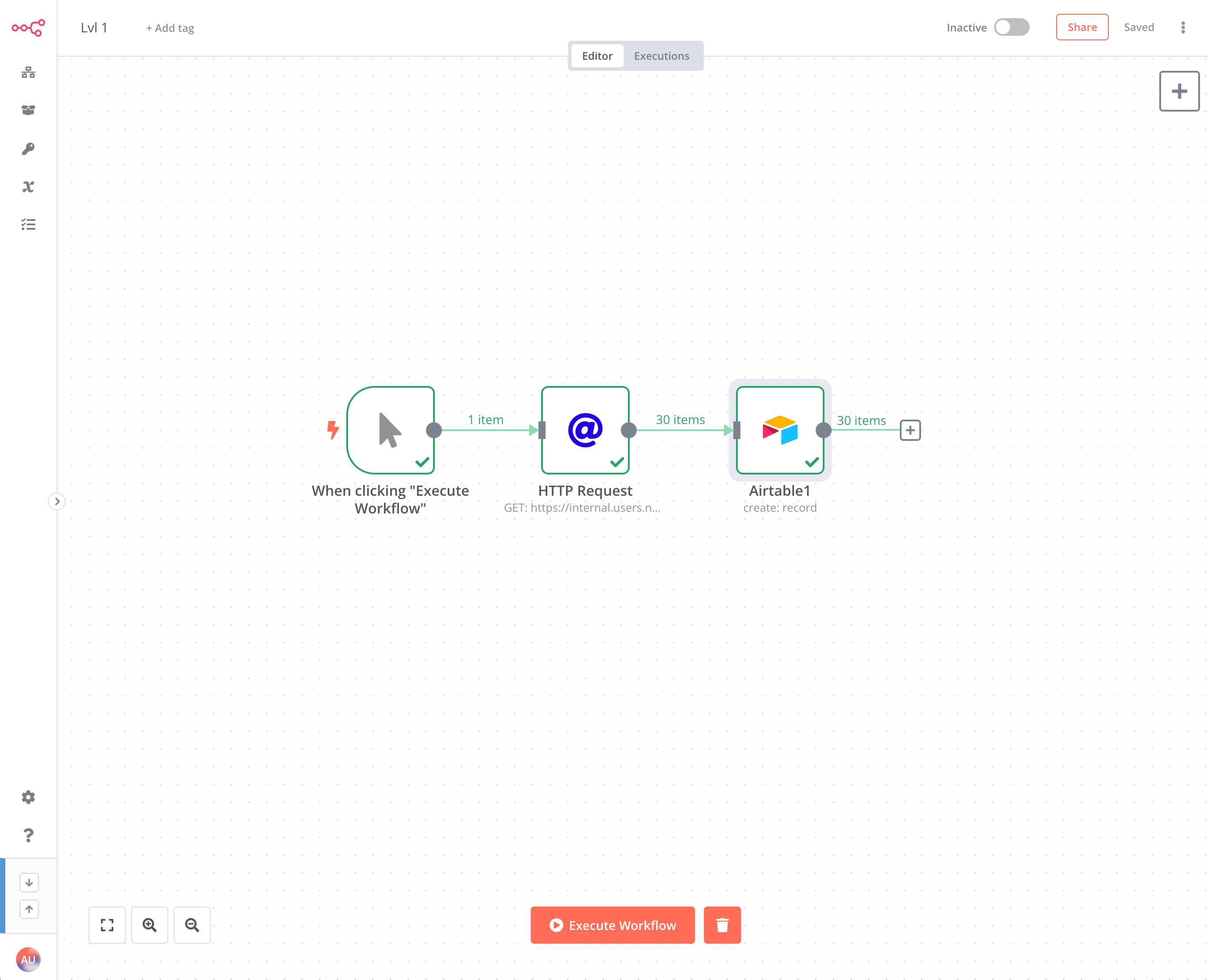 Workflow with the Airtable node