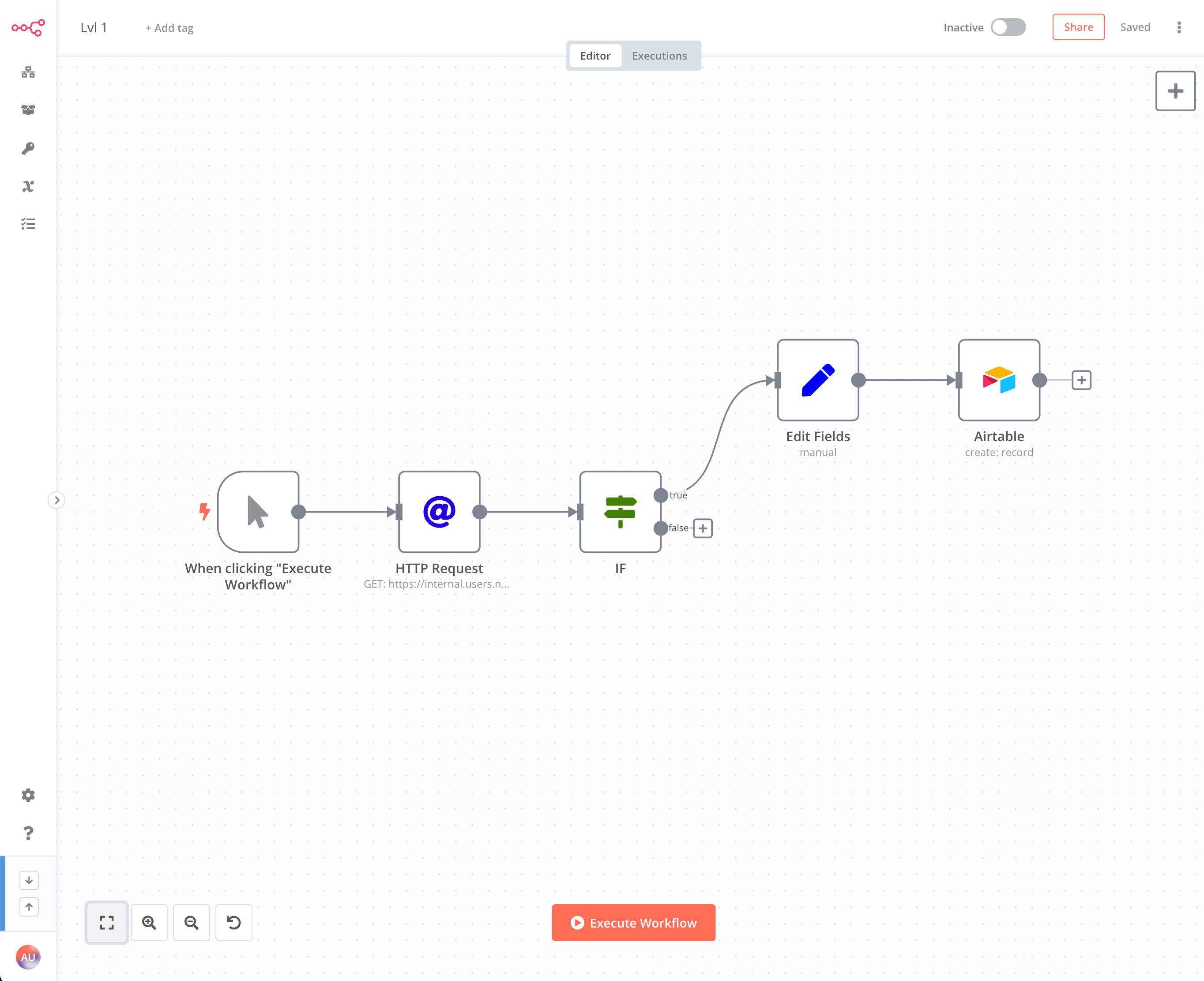 Workflow with the Set node