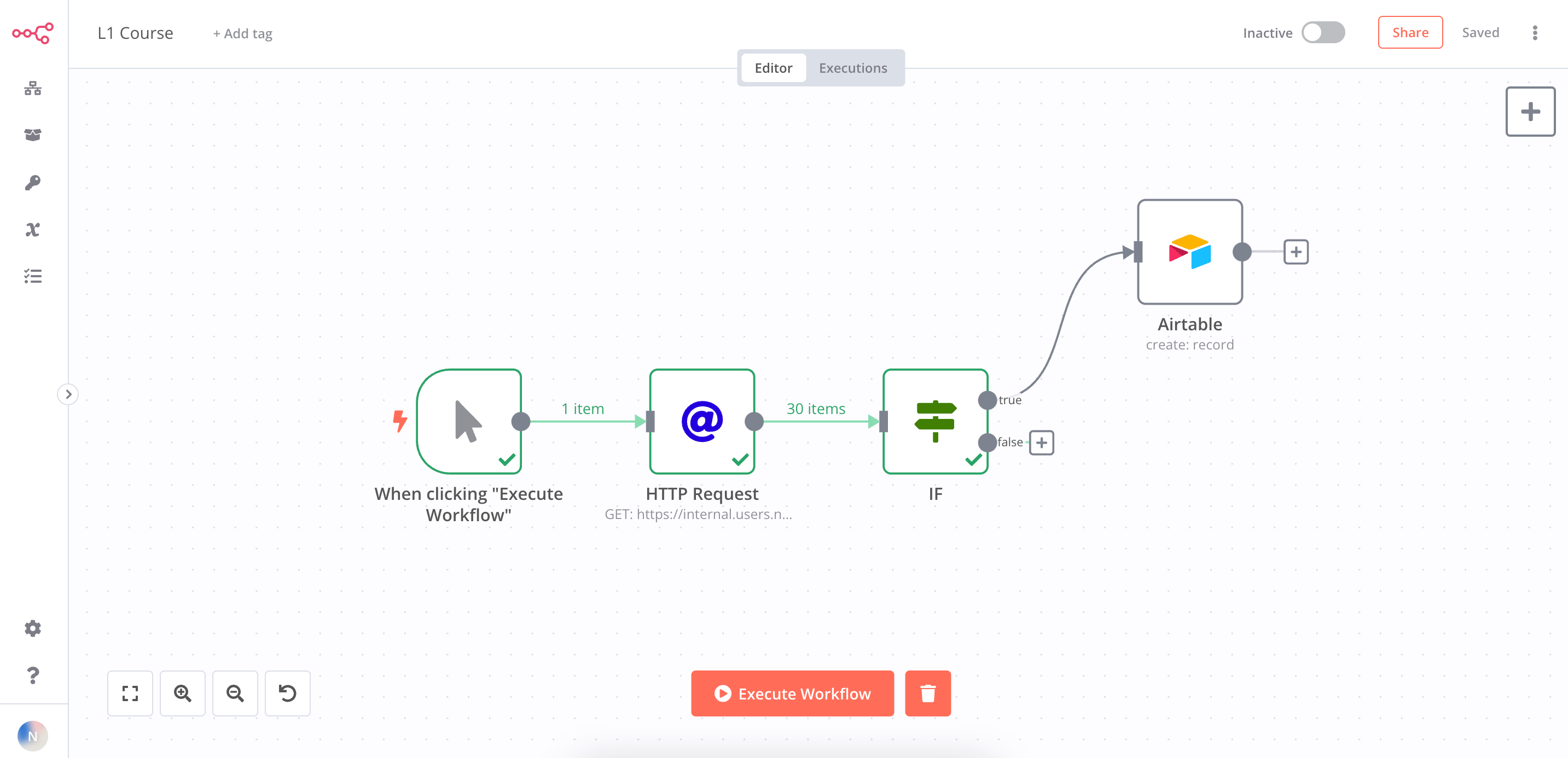 Workflow with the IF node